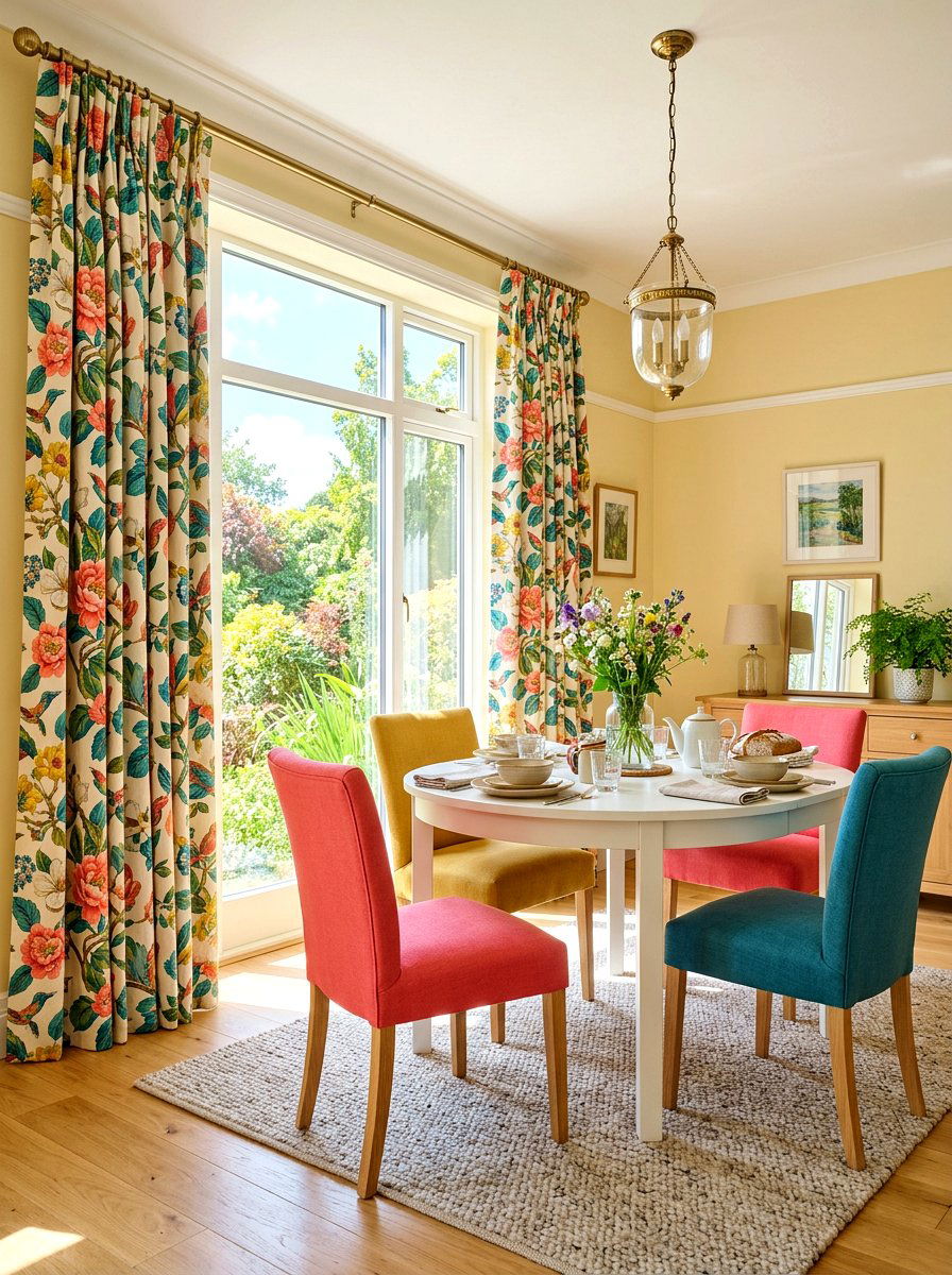 Floral Patterned Dining Room Drapes - 30 dining room draped curtains ideas