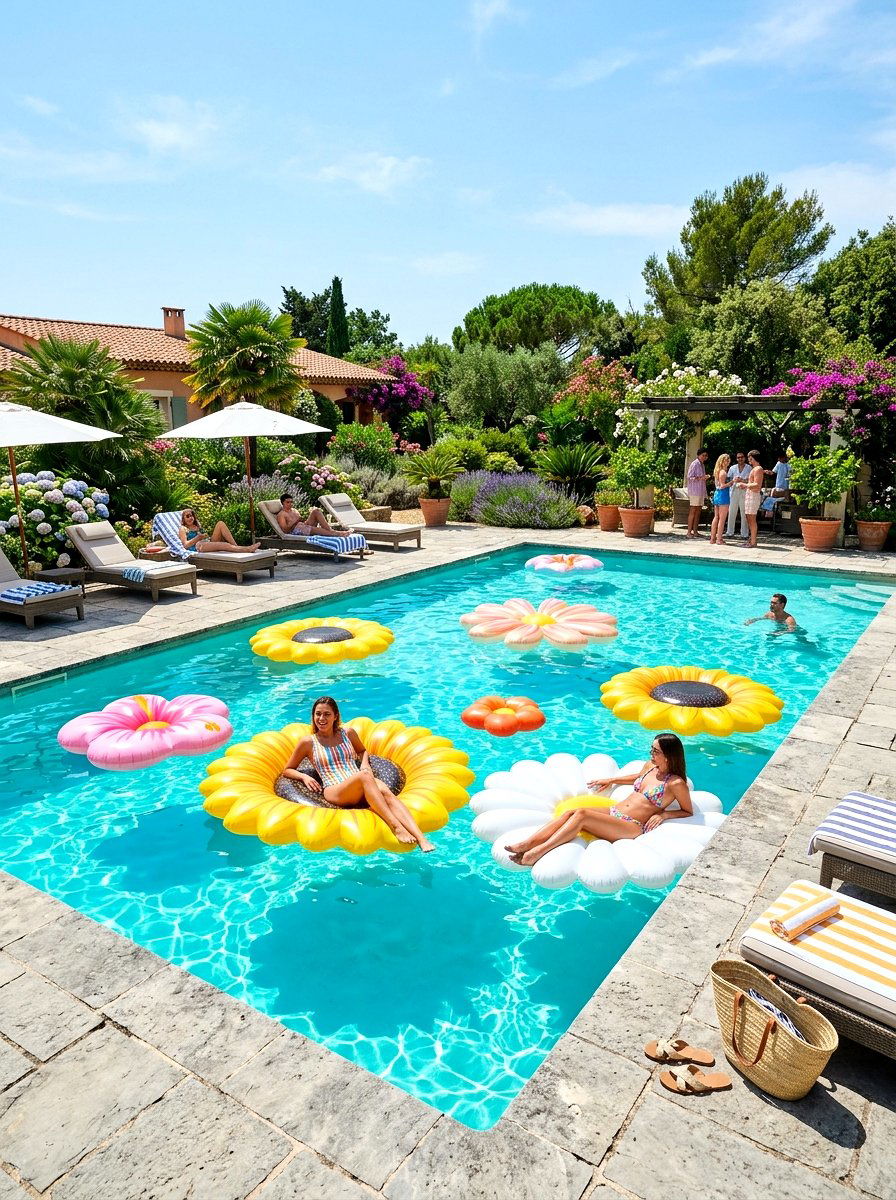 Floral Pool Float - 30 pool party decor ideas