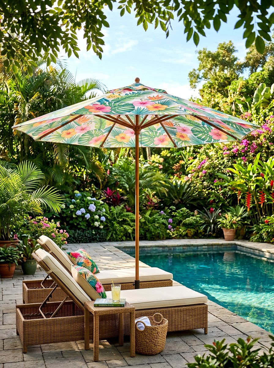 Floral Pool Umbrella - 30 pool umbrella ideas
