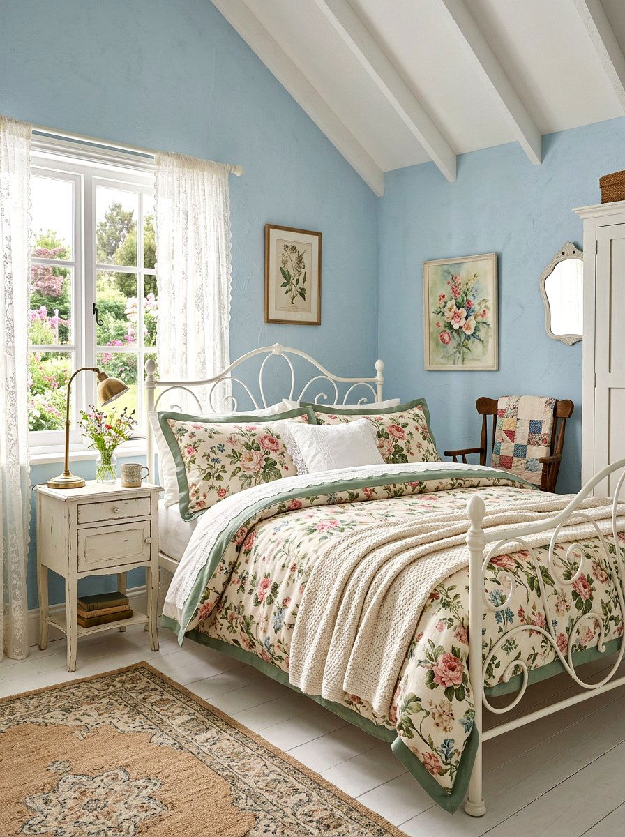 Floral Print Bedding With Solid Piping - 30 piped bedding bedroom ideas