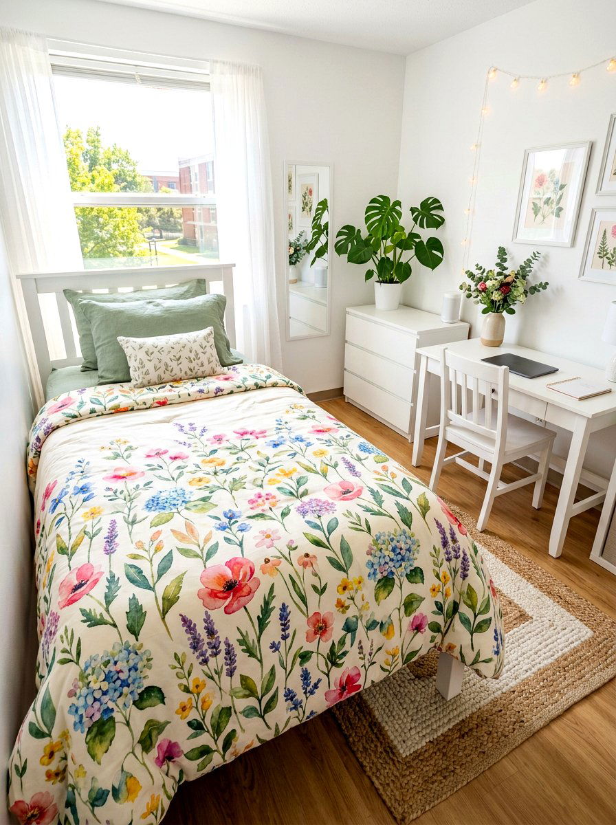 Floral Print Dorm Comforter - 30 dorm bed ideas
