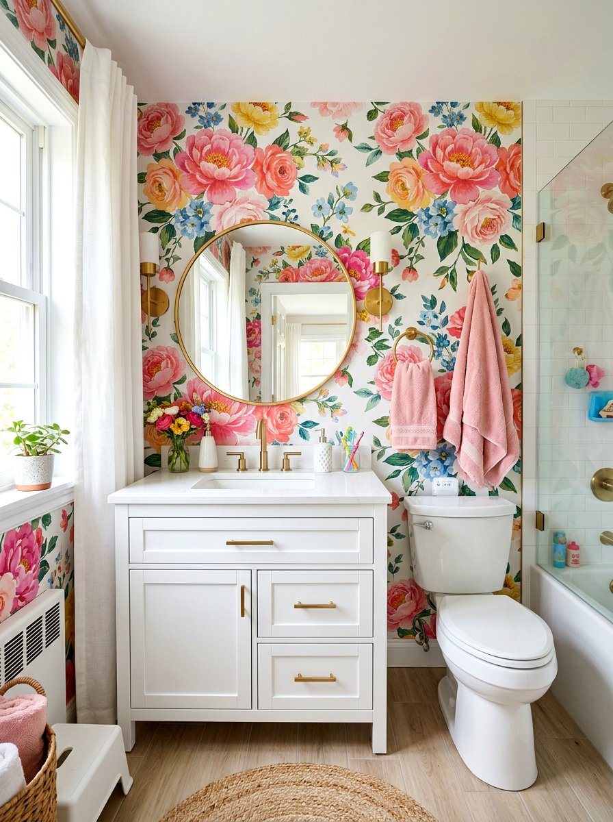 Floral Print Kids Bathroom - 30 small kids bathroom ideas