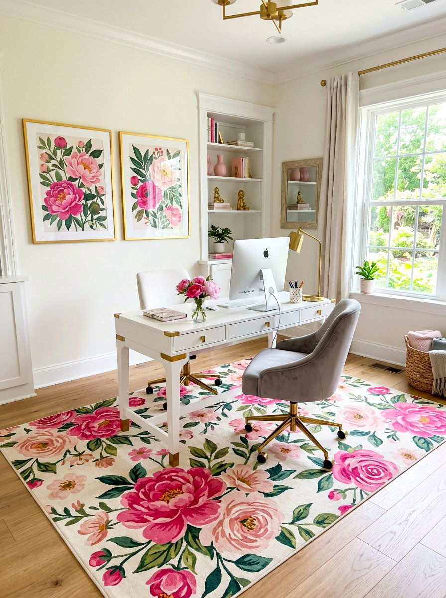 Floral Print Office Rug - 30 office rug ideas