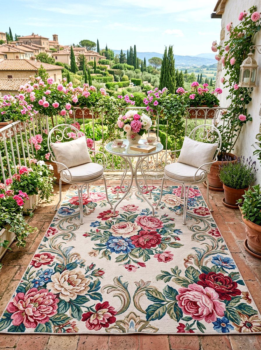 Floral Print Rug - 30 balcony rug ideas