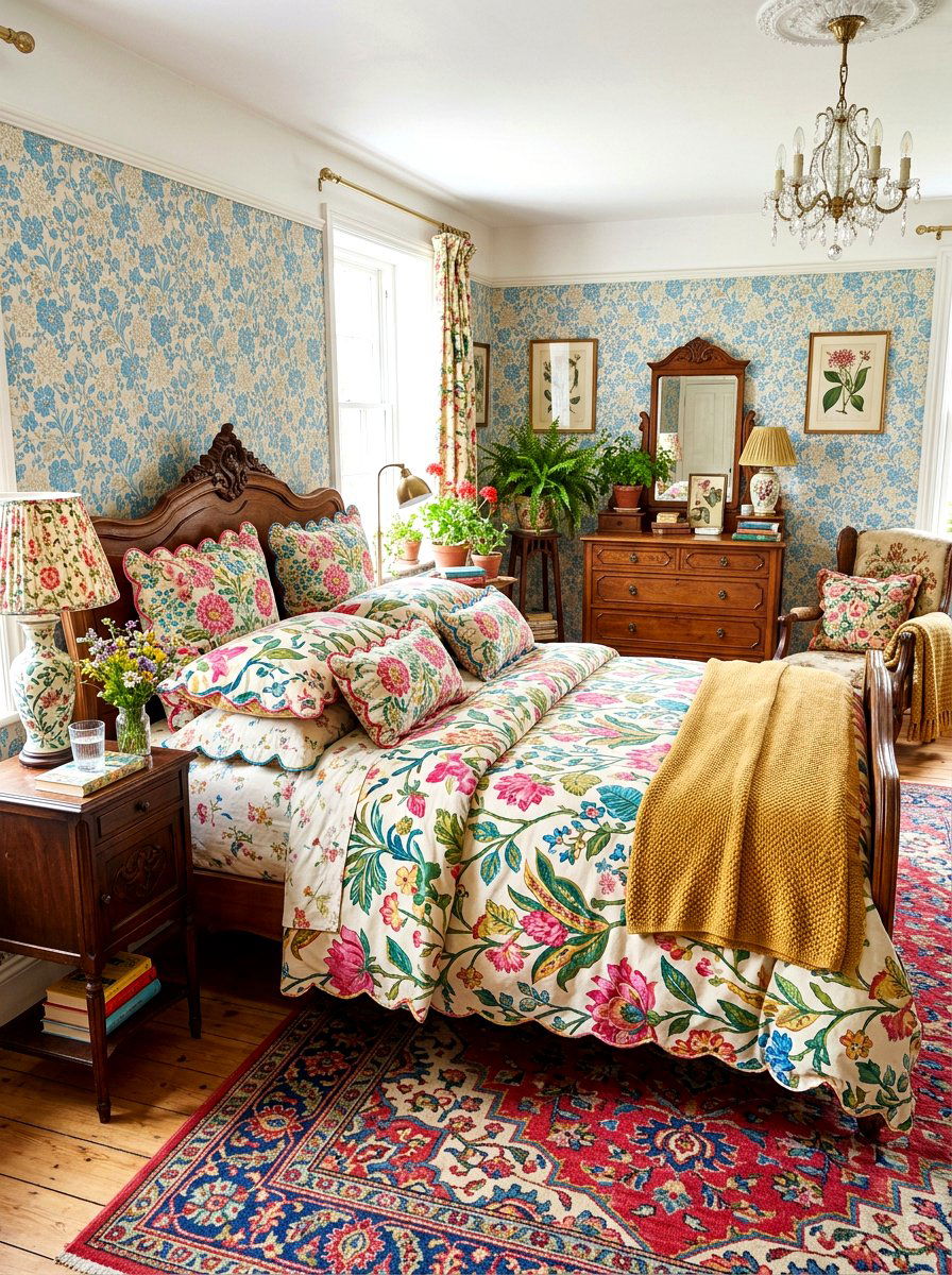 Floral Print Scalloped Pillow Look - 30 scalloped pillow bedding ideas