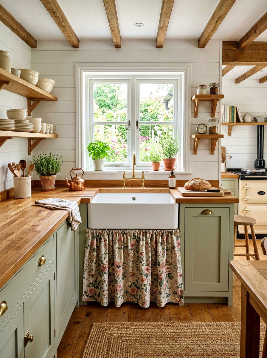 Floral Print Sink Skirt - 30 sink skirt kitchen ideas