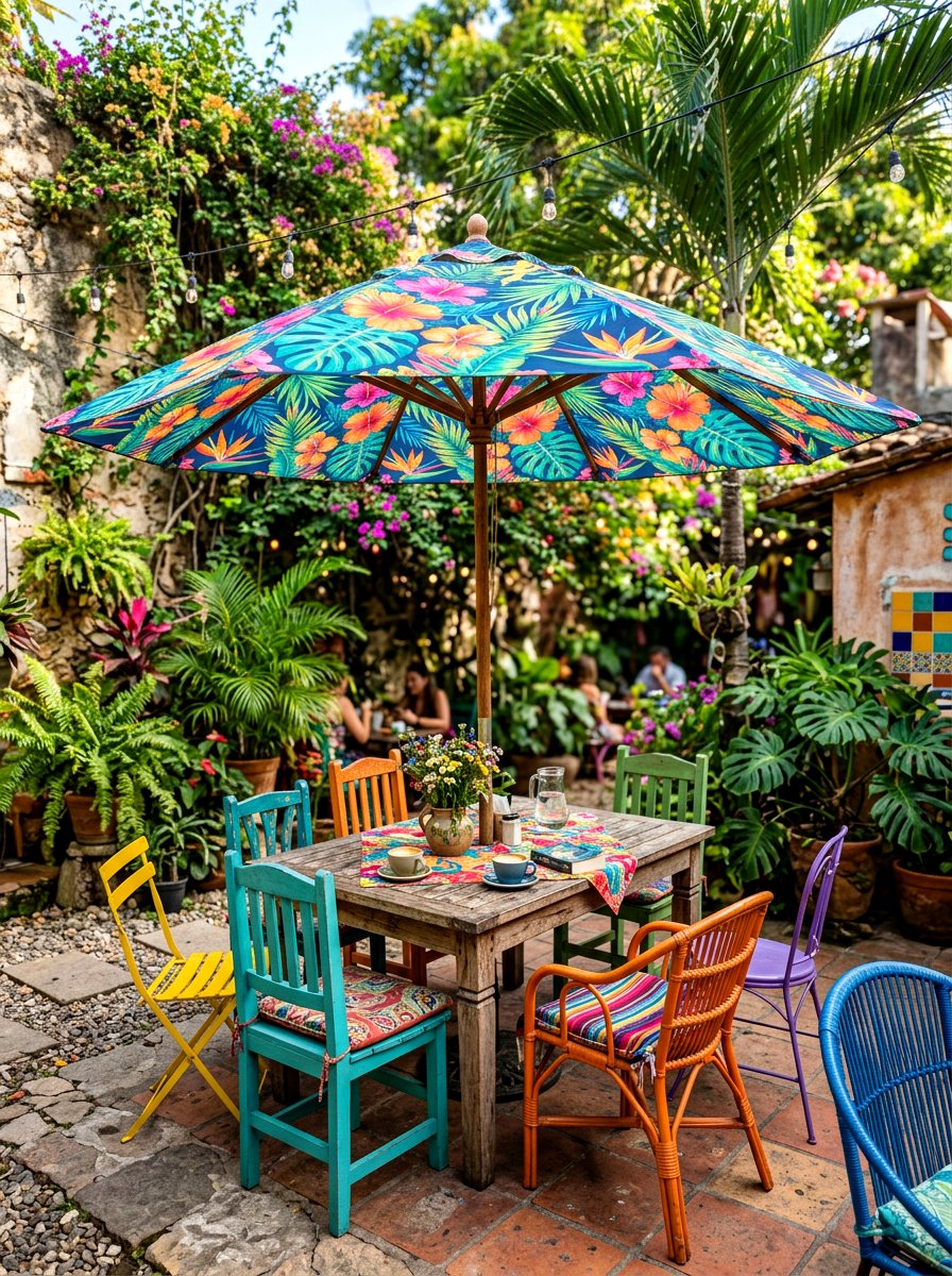 Floral Print Umbrella - 30 patio umbrella ideas