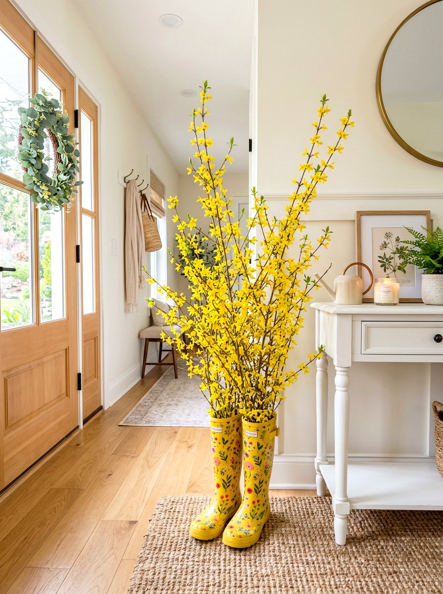 Floral Rain Boot Entry - 30 spring entry table ideas