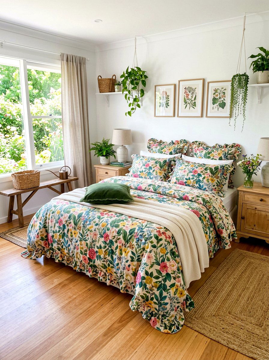 Floral Ruffle Bedding Set Botanical Bedroom - 30 romantic ruffle bedroom ideas