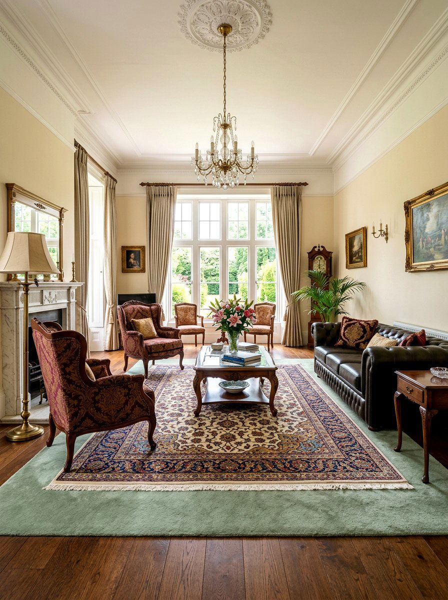 Floral Rug Over Solid Rug - 30 layered rug ideas