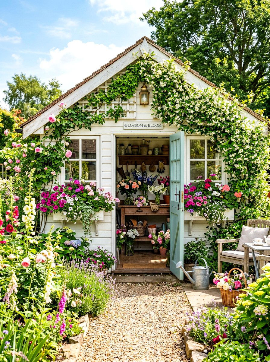 Floral She Shed - 30 she shed backyard aesthetic ideas