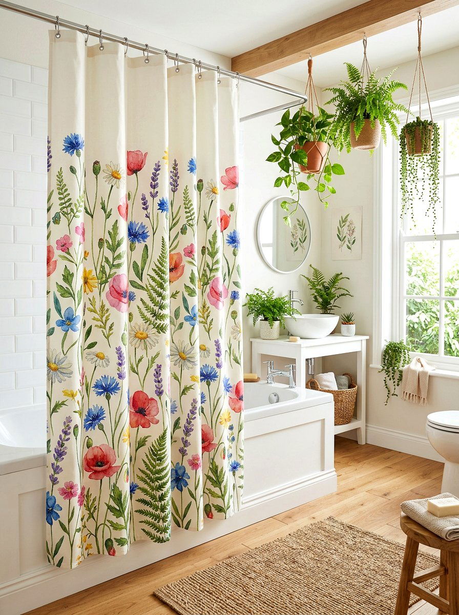 Floral Shower Curtain - 30 fairycore bathroom ideas