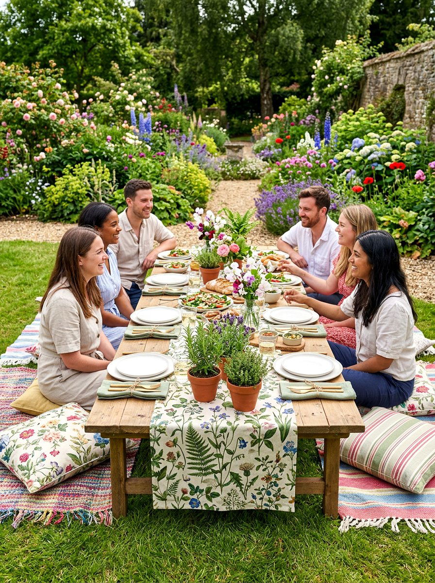 Floral Table Runner - 30 picnic party decor ideas