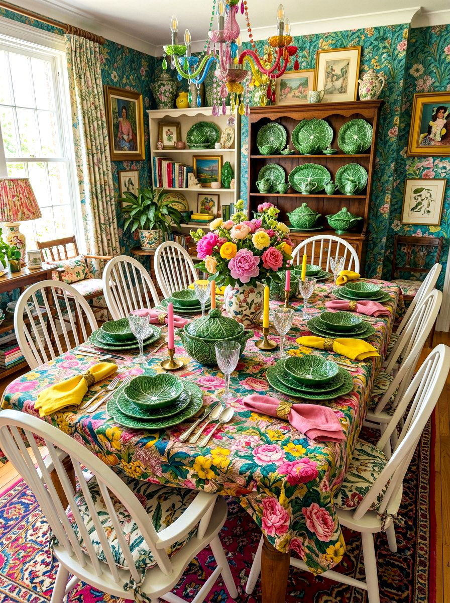 Floral Tablecloth Cabbage Setting - 30 cabbageware dining ideas