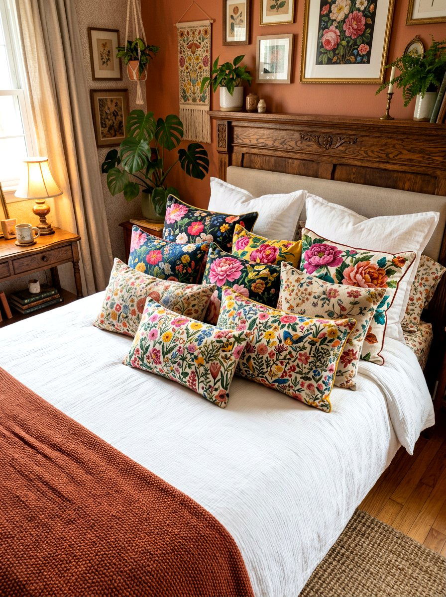 Floral Throw Pillow - 30 flower market bedroom ideas