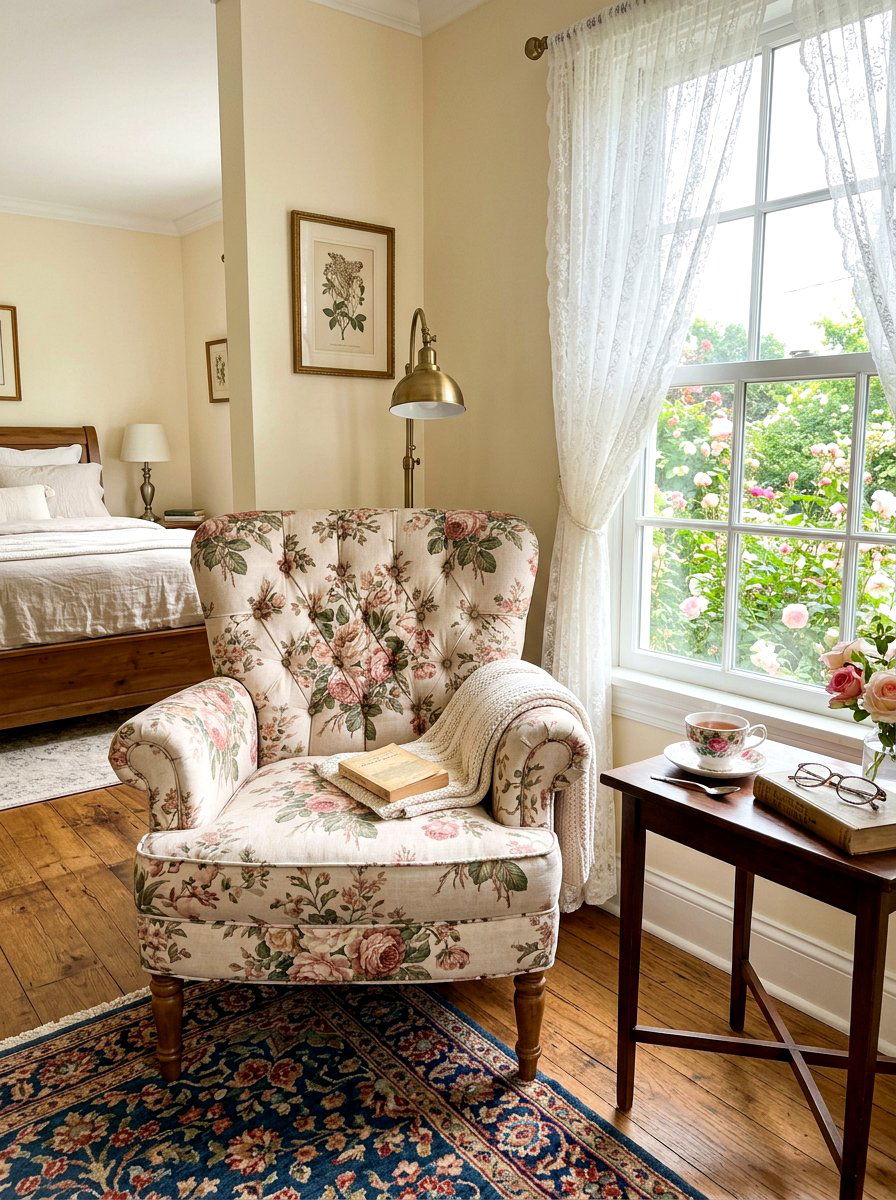 Floral Upholstery Armchair - 30 frilly bedroom ideas