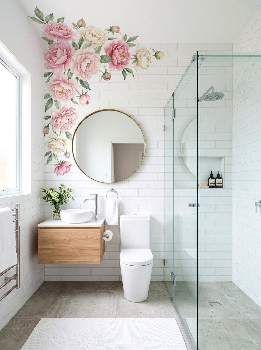 Floral Wall Decal - 30 vintage floral bathroom ideas