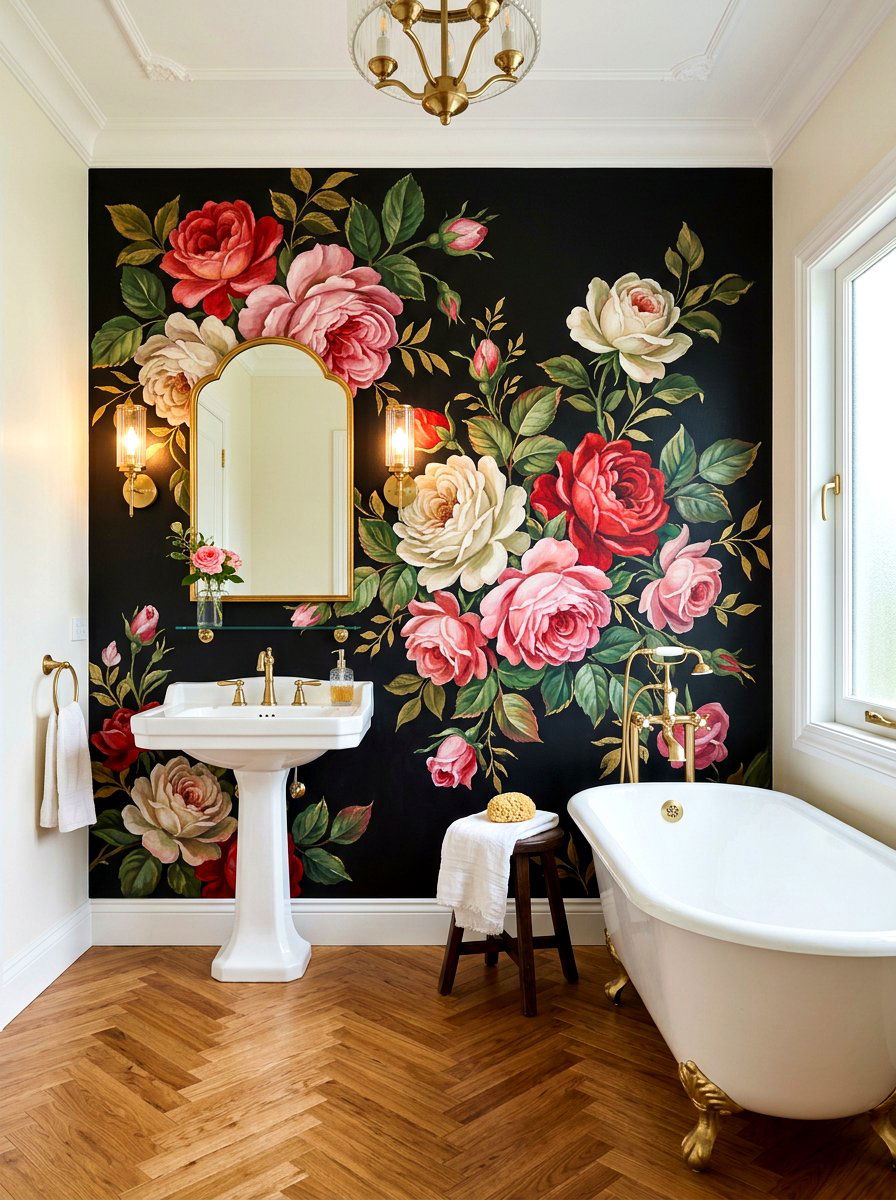 Floral Wall Mural - 30 jewel box bath ideas