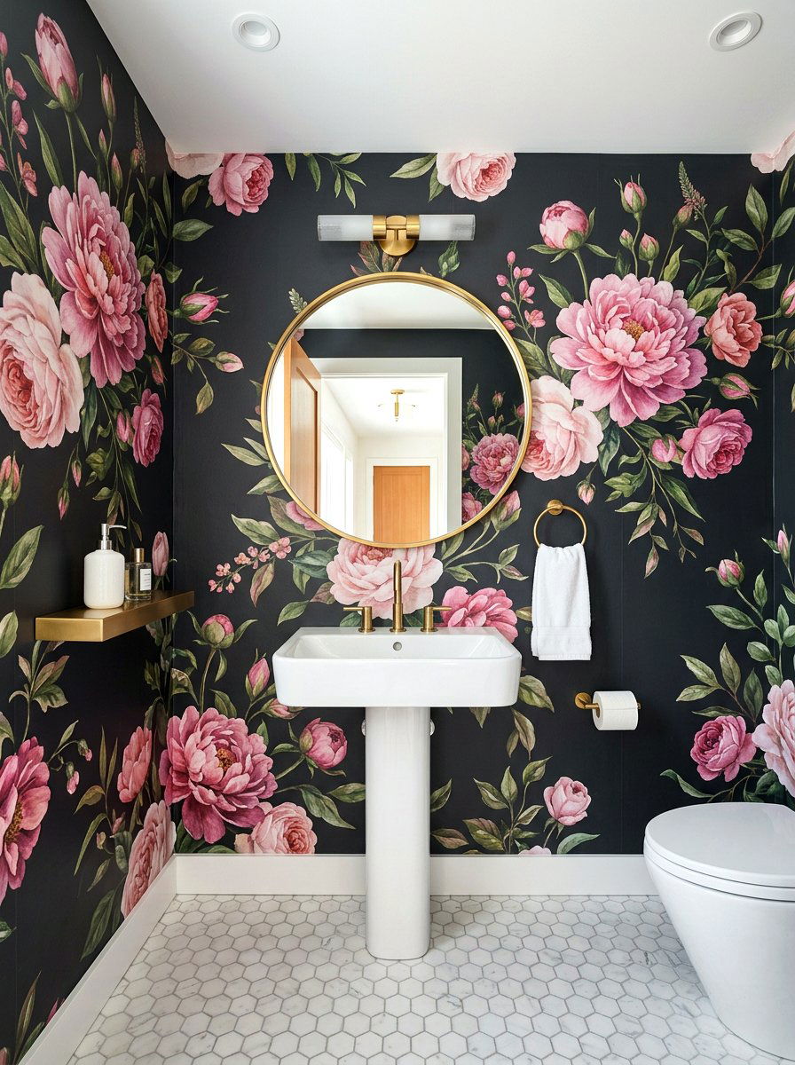 Floral Wall Mural Powder Room - 30 murals in powder room ideas