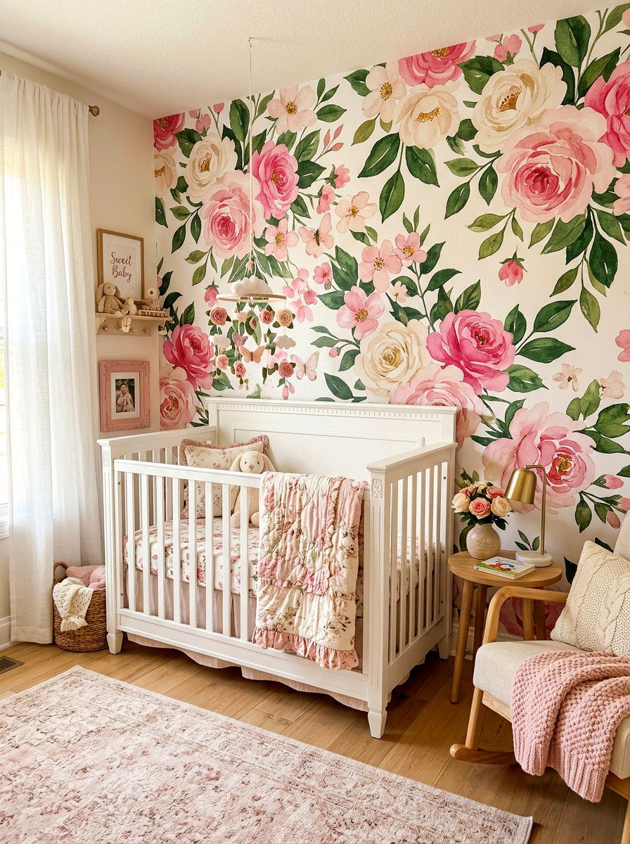 Floral Wall Mural - 30 crib corner styling ideas
