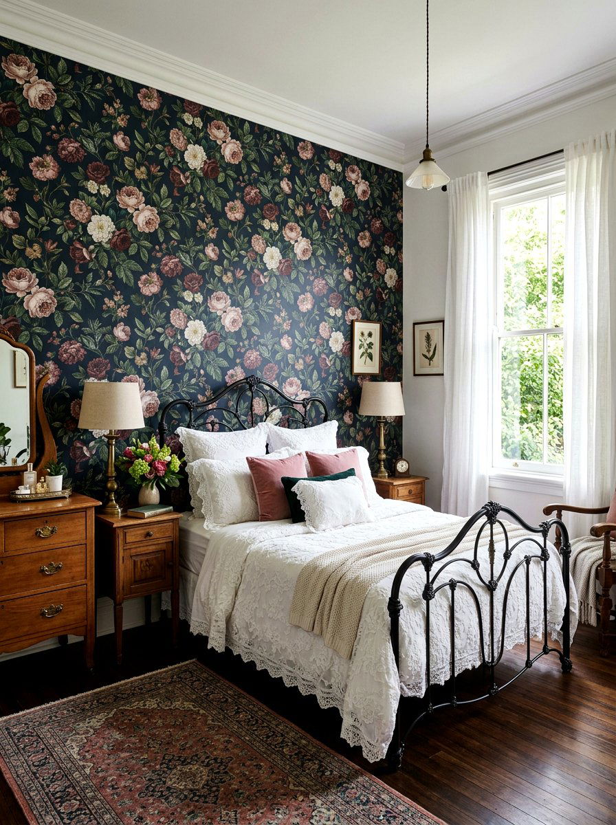 Floral Wallpaper Accent - 30 headboard wall ideas