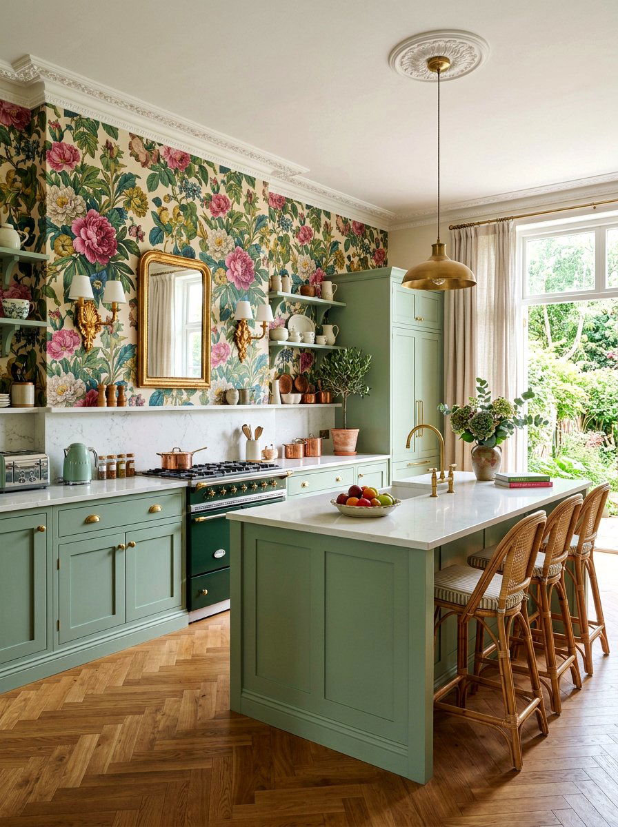Floral Wallpaper Accent - 30 eclectic kitchen ideas