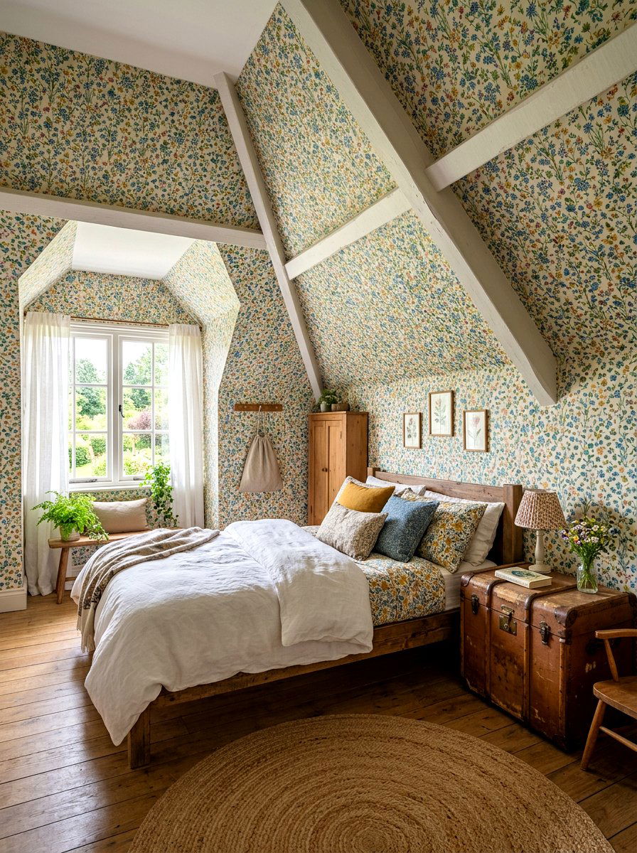 Floral Wallpaper Attic Bedroom - 30 cottage vintage bedroom ideas