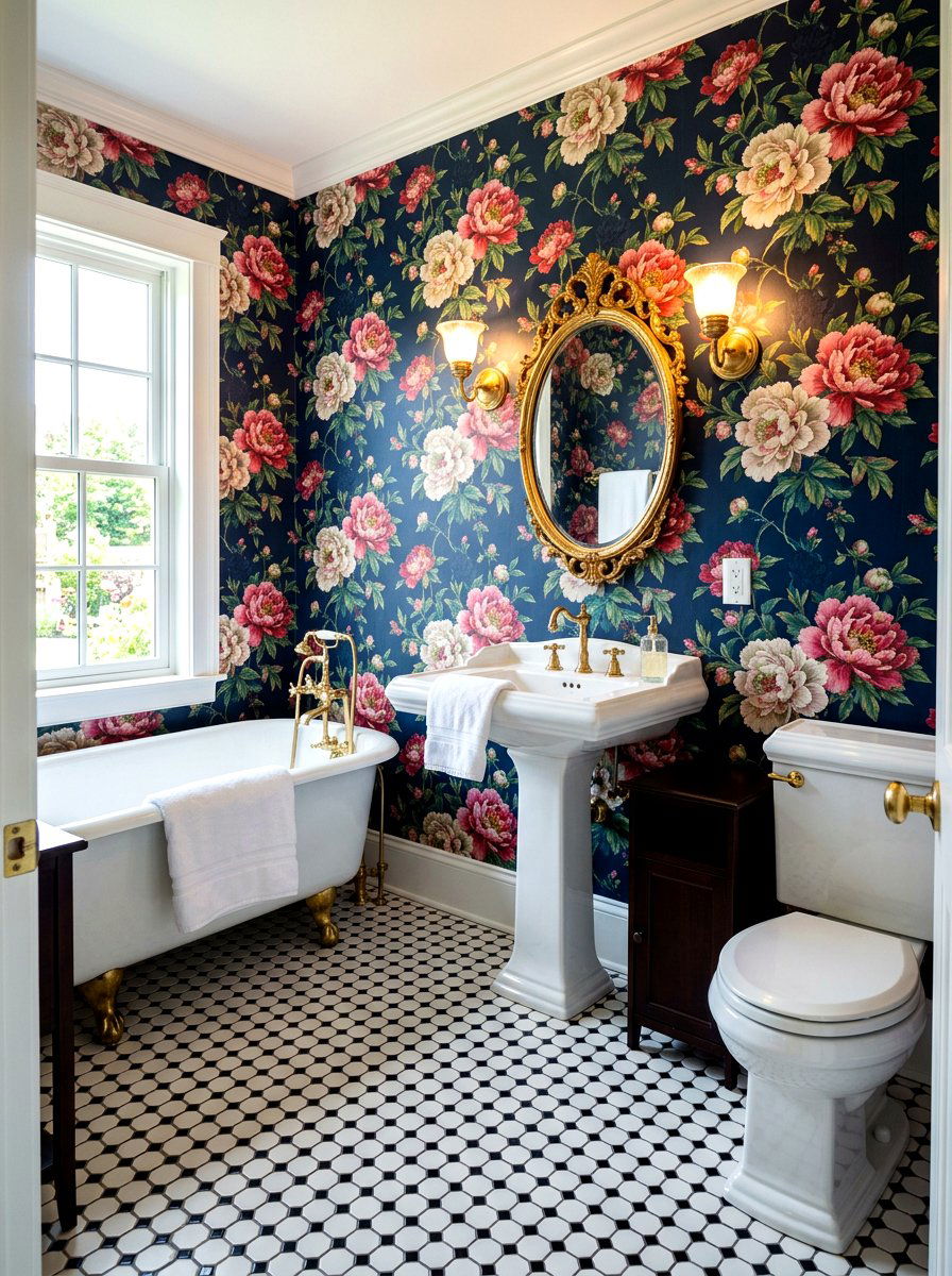 Floral Wallpaper Bath - 30 jewel box bath ideas