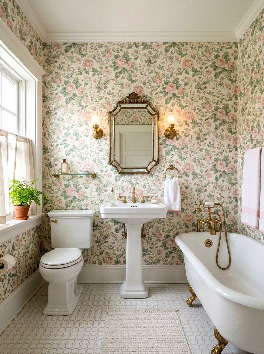 Floral Wallpaper Bathroom - 30 granny chic bathroom ideas