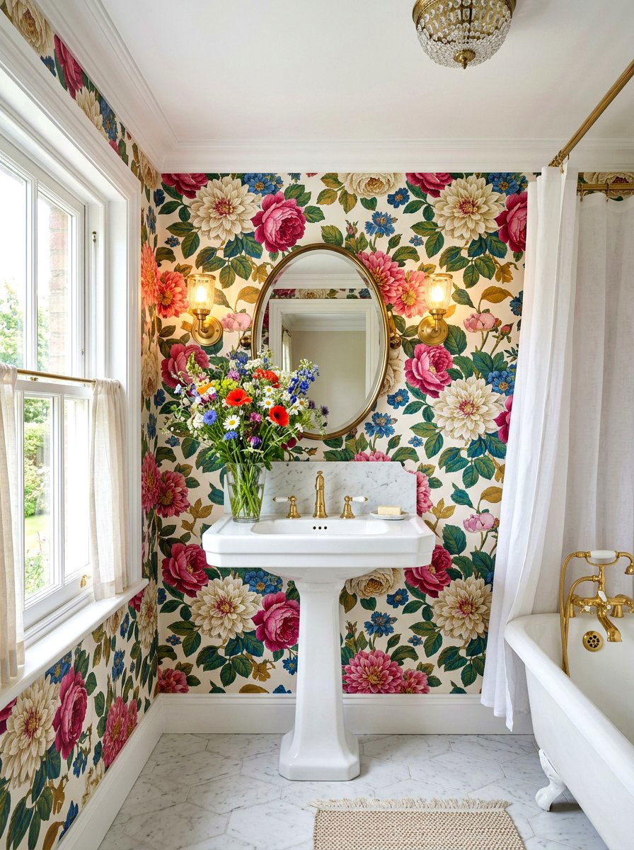 Floral Wallpaper Bathroom - 30 summer bathroom decor ideas