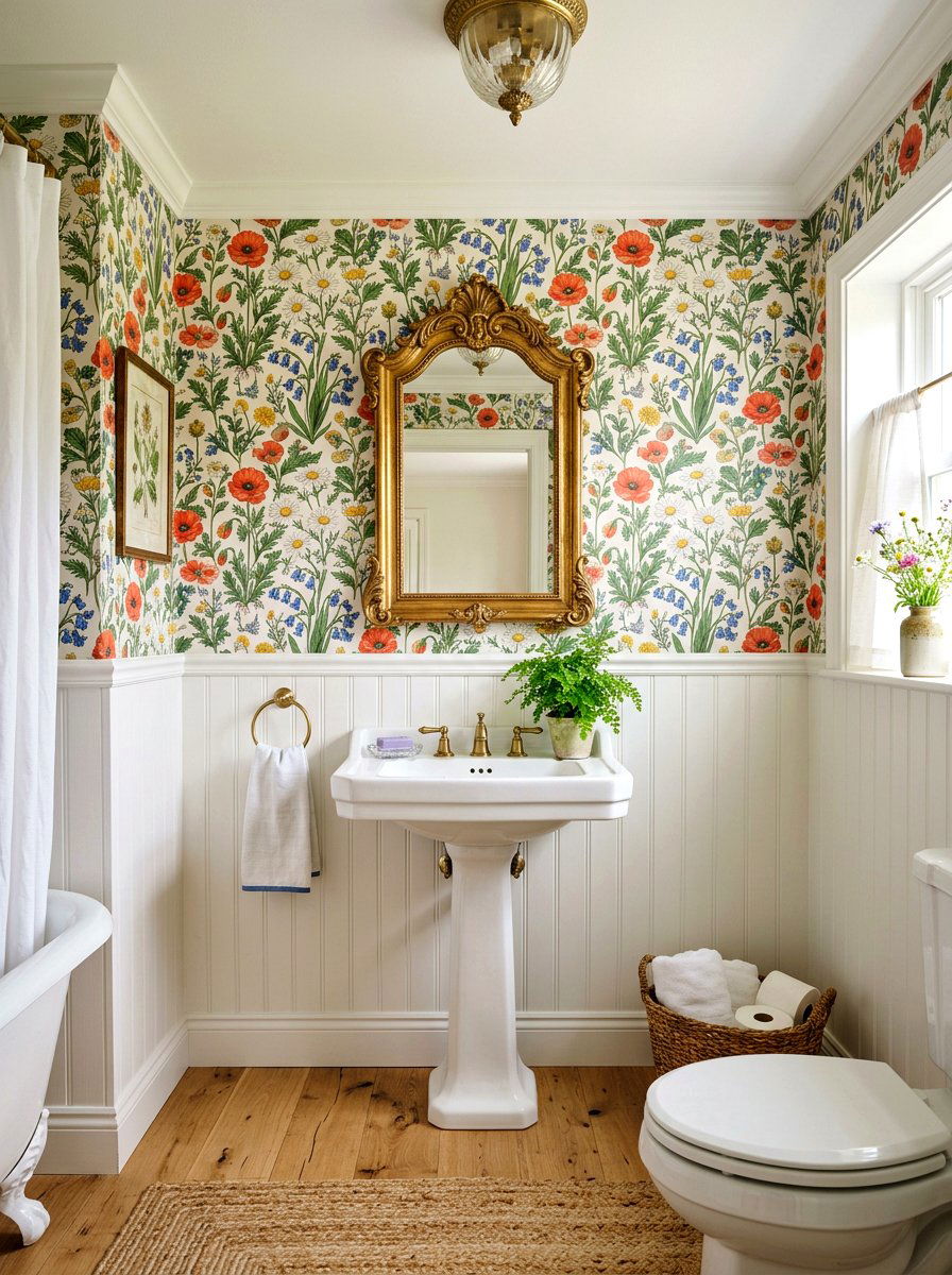 Floral Wallpaper Bathroom - 30 cottagecore bathroom ideas