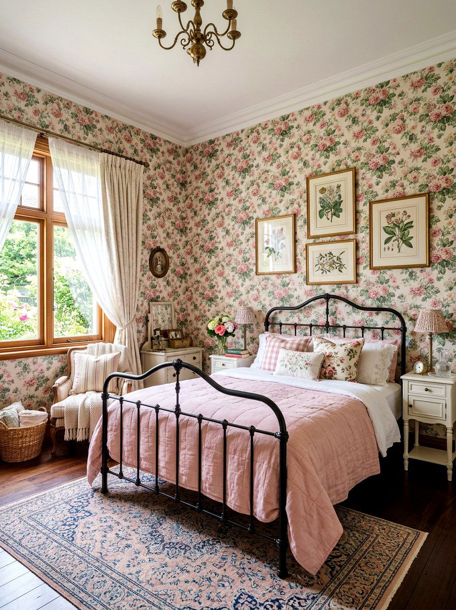 Floral Wallpaper Bedroom - 30 grandma chic decor ideas