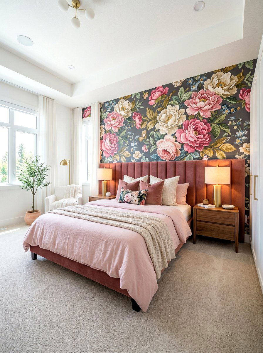 Floral Wallpaper Behind Bed - 30 bedroom wallpaper accent ideas