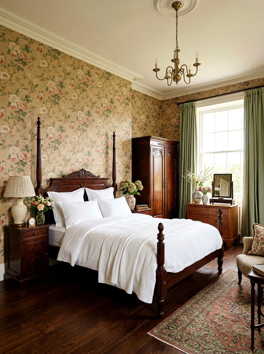 Floral Wallpaper Classic Bedroom - 30 old money bedroom ideas