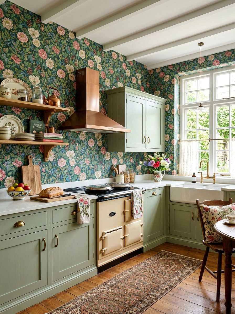 Floral Wallpaper Kitchen - 30 vintage kitchen ideas