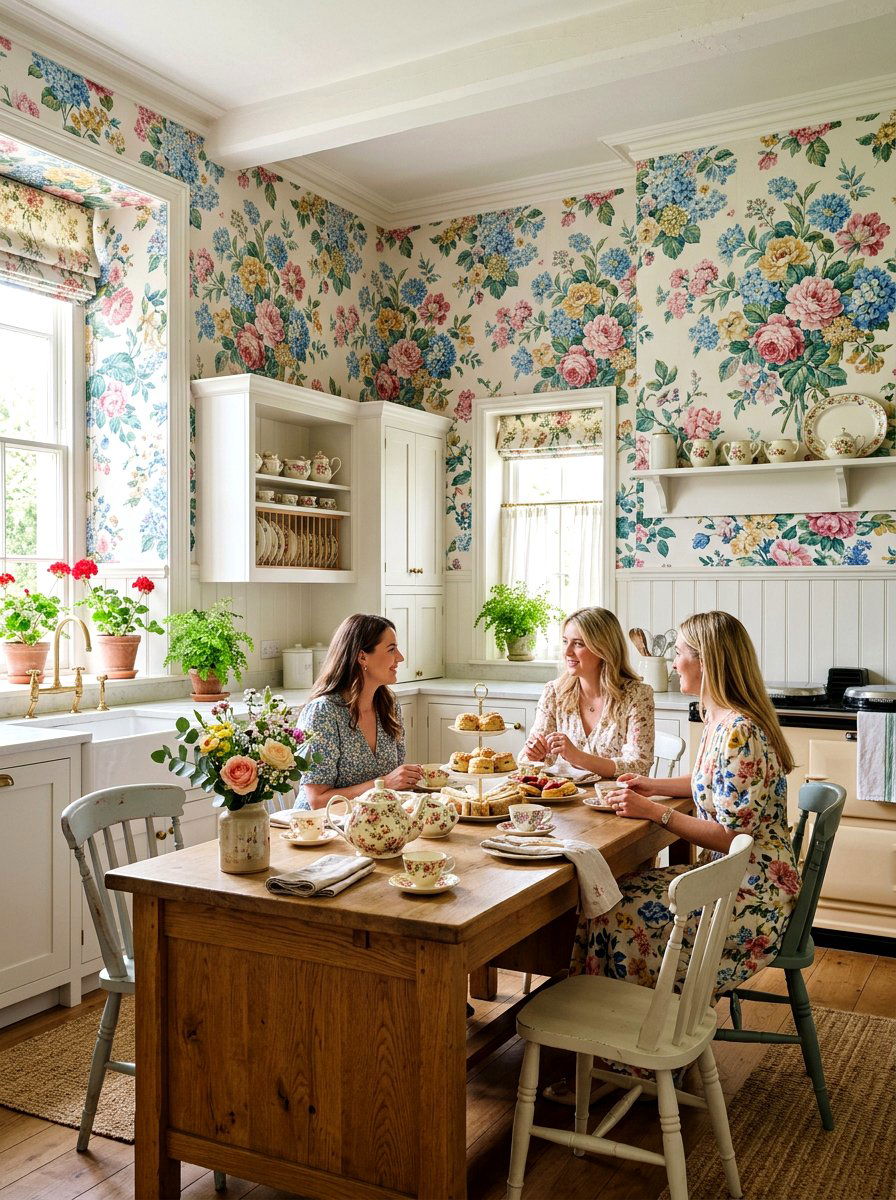 Floral Wallpaper Kitchen - 30 tea party kitchen ideas