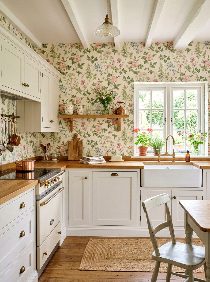 Floral Wallpaper Kitchen - 30 cottage kitchen ideas