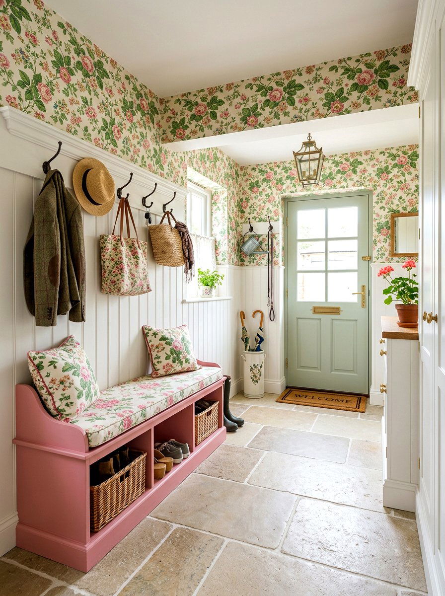Floral Wallpaper Mudroom - 30 English mudroom ideas
