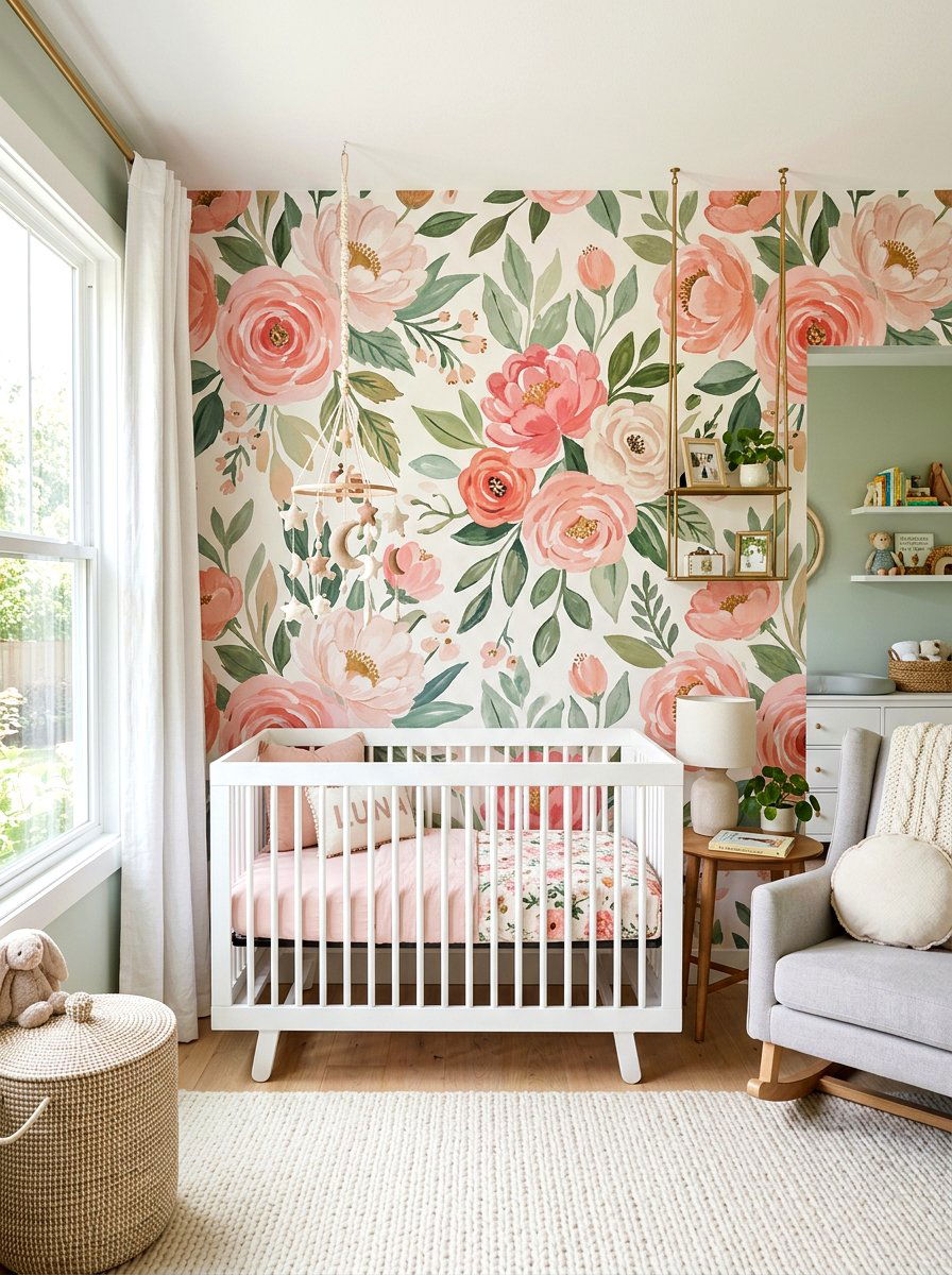 Floral Wallpaper Nursery Design - 30 accent wall ideas