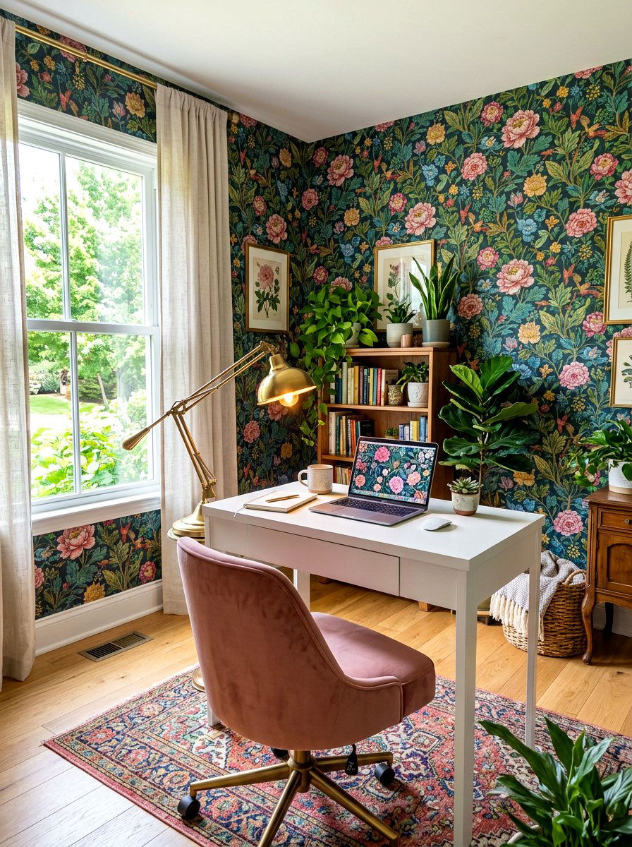 Floral Wallpaper Office - 30 maximalist office ideas