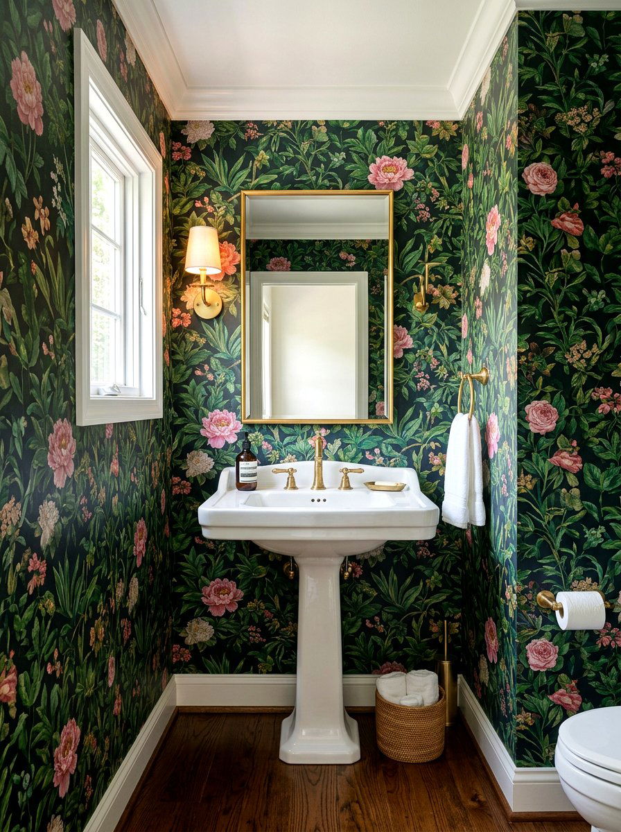 Floral Wallpaper Powder Room - 30 vintage powder room ideas