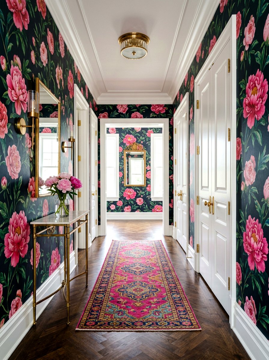 Floral Wallpaper - 30 hallway wall decor ideas