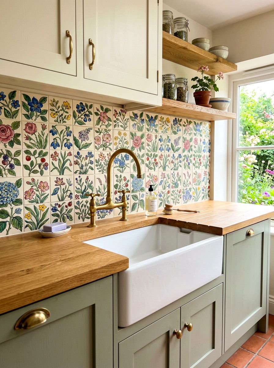 Floral backsplash tiles - 30 grandma core kitchen ideas