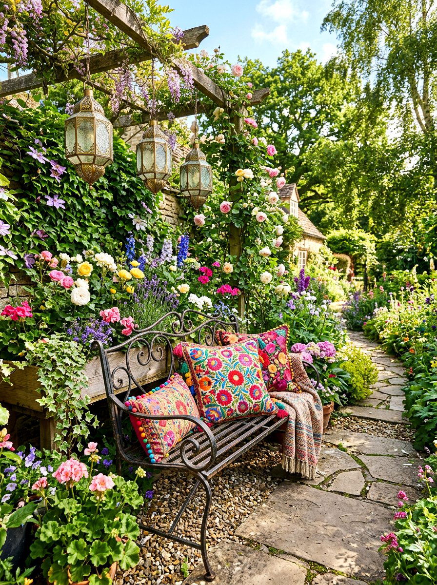 Floral boho pillow - 30 boho patio cushion ideas