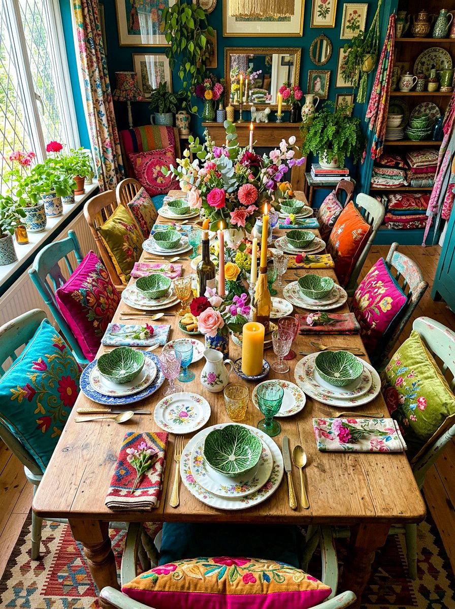 Floral china mix - 30 cabbagecore tablescape ideas