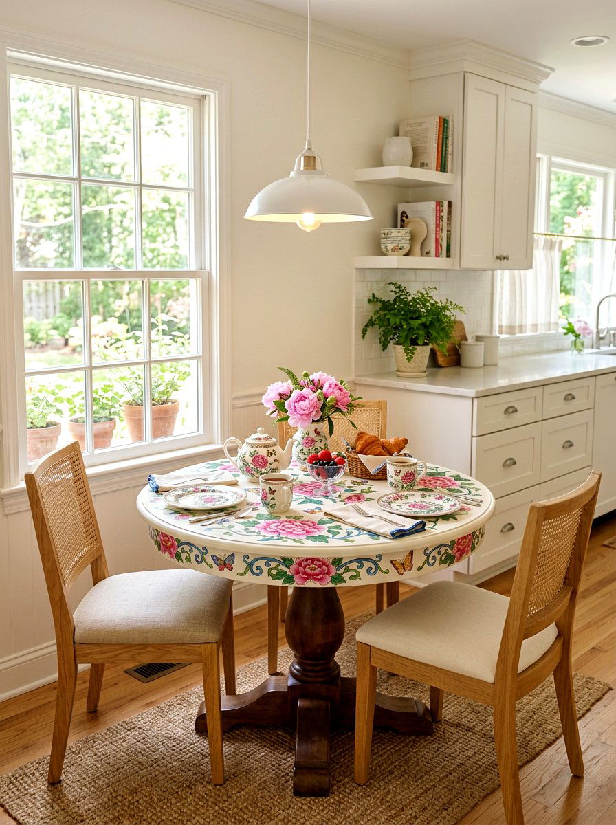 Floral chinoiserie pedestal table - 30 chinoiserie table ideas