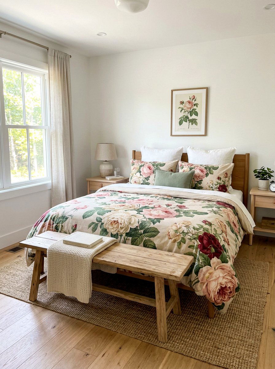 Floral duvet cover - 30 romantic cottage bedroom ideas