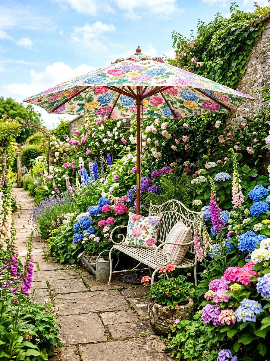Floral garden umbrella - 30 garden umbrella ideas
