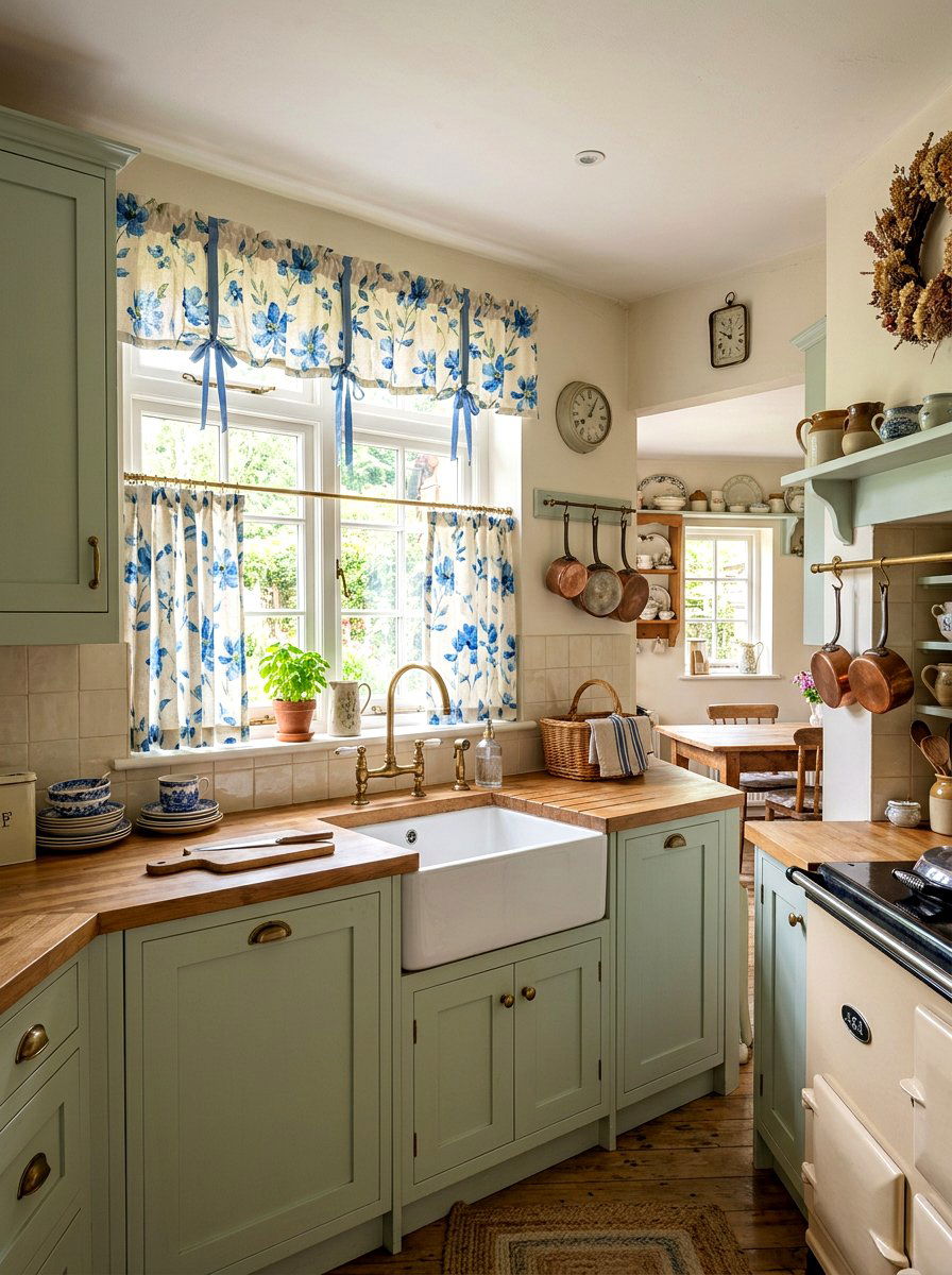 Floral kitchen tiers - 30 kitchen curtain sink ideas