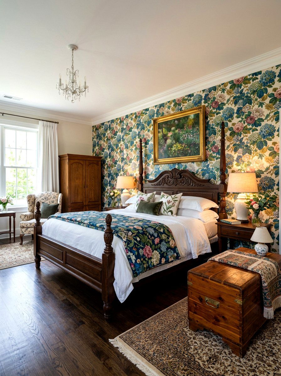 Floral master bedroom - 30 grandma core bedroom ideas